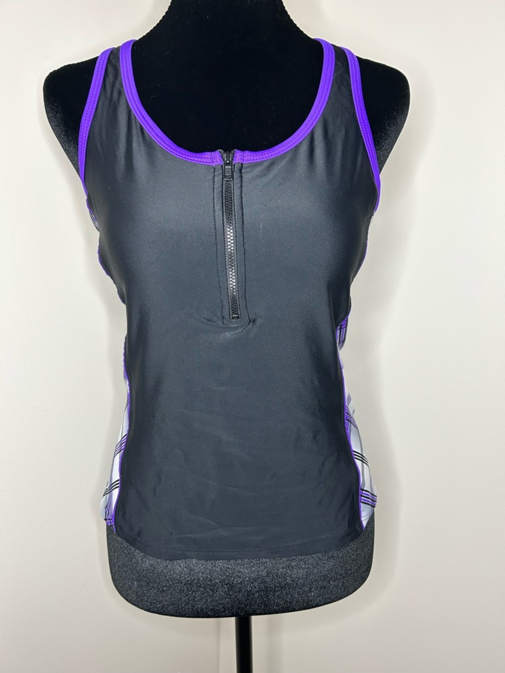 Athletech Black Tank with Purple Trim and Lime Logo Accent